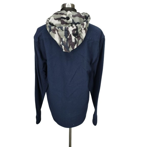Nomad Men’s Button Up Shirt Jacket Blue Hoodie With Camo Hood. Size Large NWTS - Picture 4 of 6
